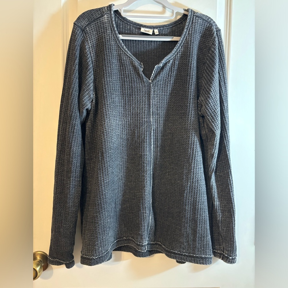 True Craft 2X long sleeve faded fringe tunic, plus size